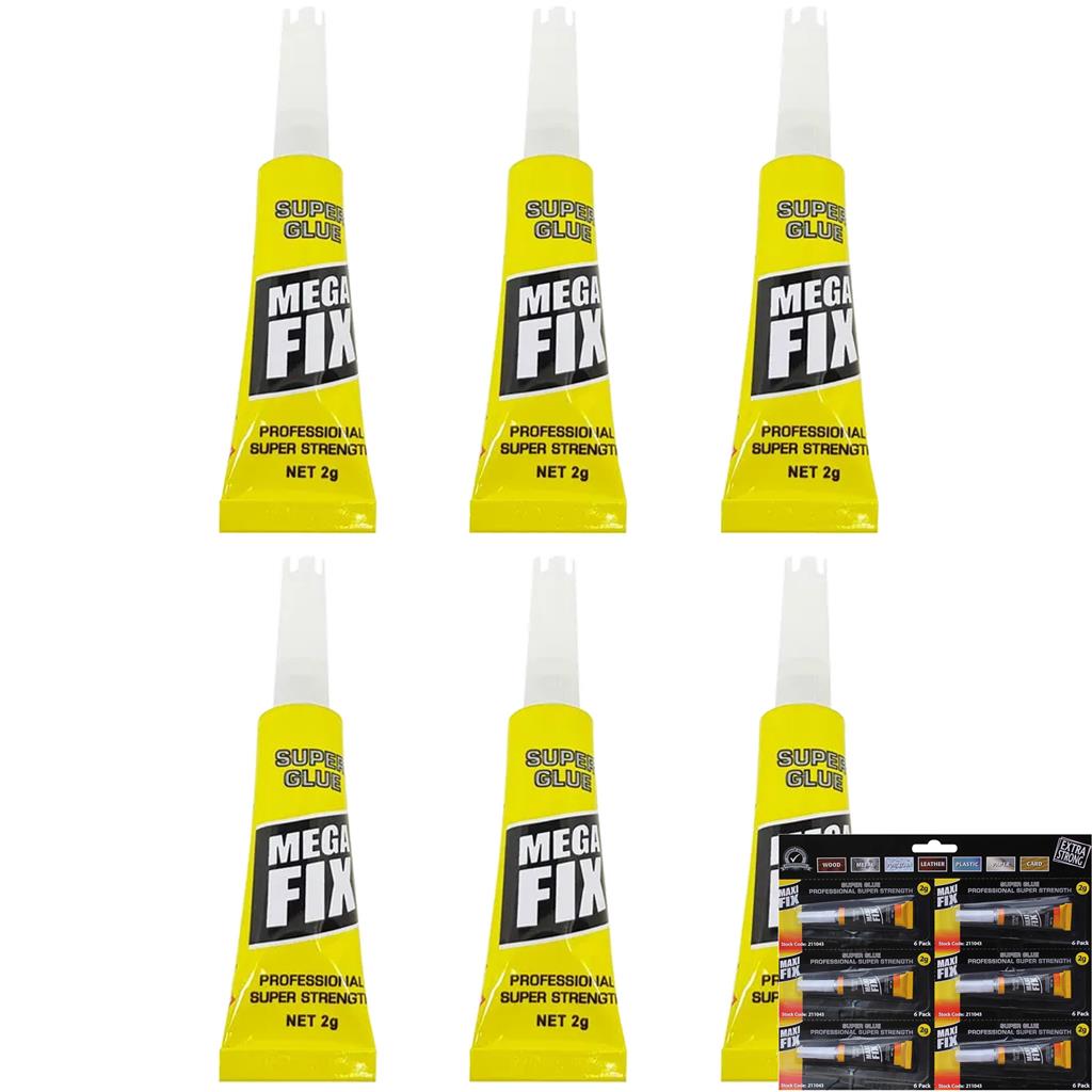 Maxi Fix 6pc Super Glue Extra Strong Premium Adhesive Plastic Rubber Leather