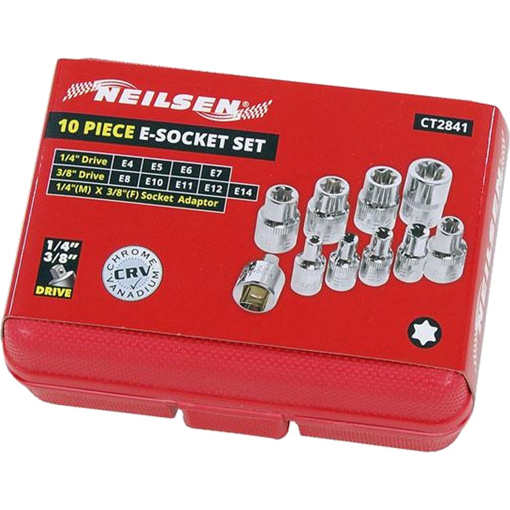 Neilsen 10pc E Torx Socket Set Female Star Bit External Hex Torque E4 - E14