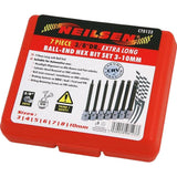 Neilsen Ball End Extra Long Allen Key Hex Bit Socket Set H3 - H10 Bits 7pc 3/8"