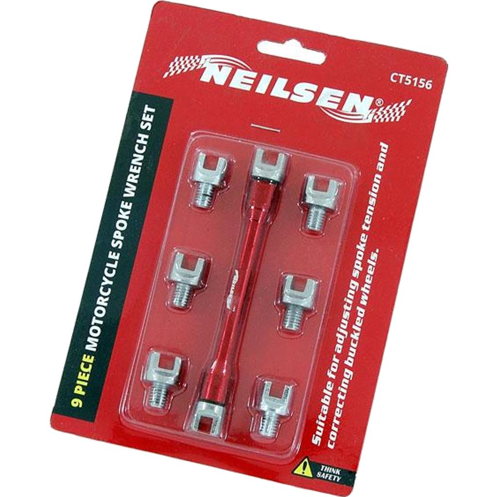 Neilsen Motorcycle 9pc Spoke Wrench Set Adjusts Tension Corrects Buckled Wheels