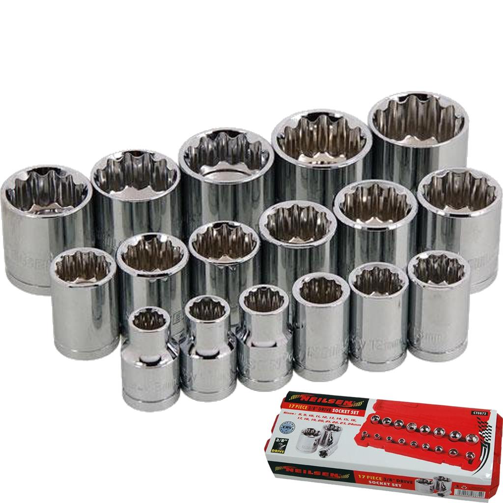 Neilsen Metric Drive Sockets 8mm - 24mm Socket Set In Bmc 17pc 3/8"