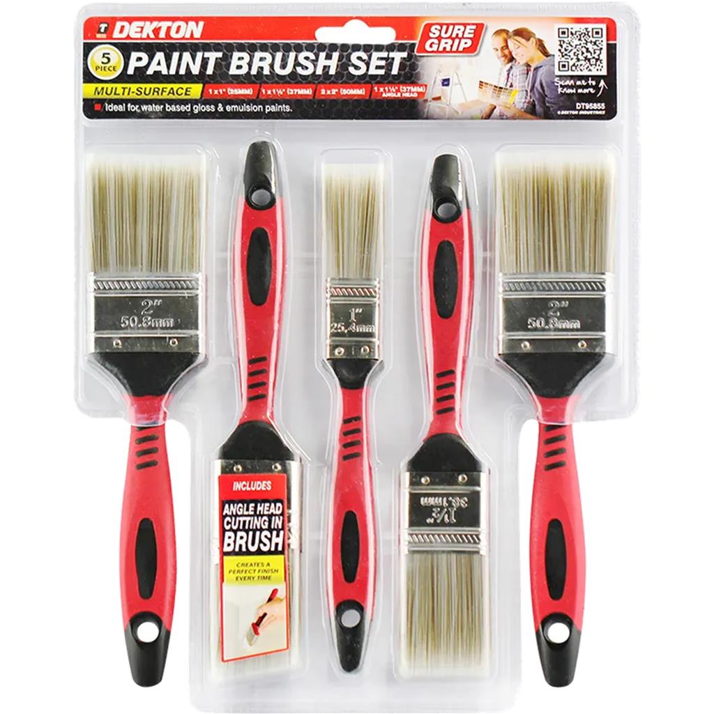 Dekton Soft Grip Paint Brushes Decorating Fence Diy Brush Set 5pc 1" To 2"