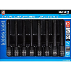 BlueSpot 8pc Extra Long Impact Torx Bit Sockets 3/8" Drive T25 - T60 Set