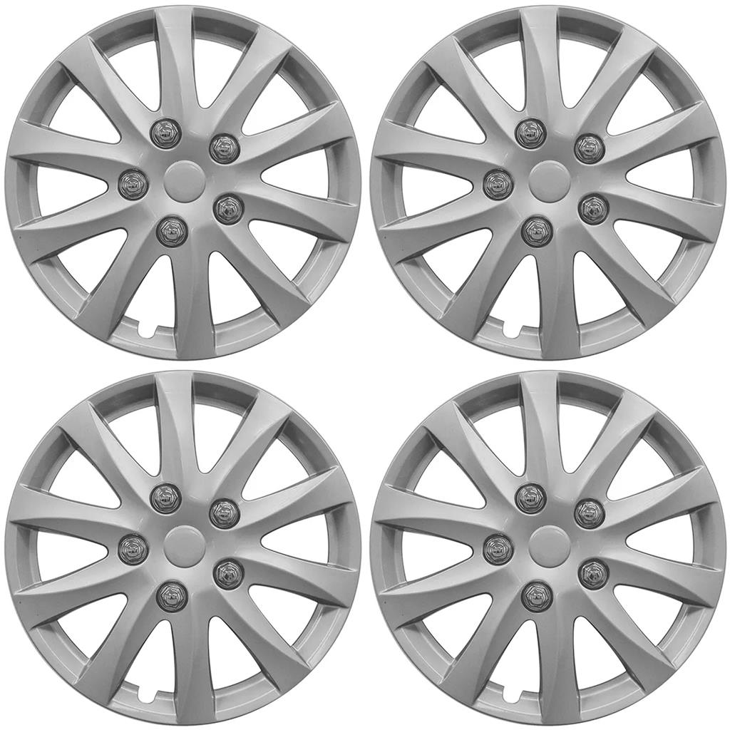 Set Of 4 Tobago 14-Inch Silver Hubcaps - 7-Spoke Design, Easy Install