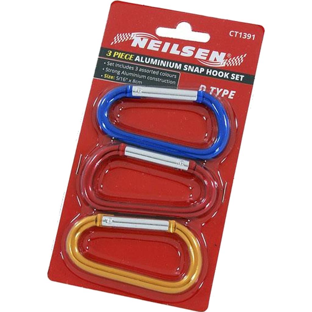 Neilsen 3pc Locking Carabiner Clip Snap Hook Karabiner Carabina Carbine 5/16"