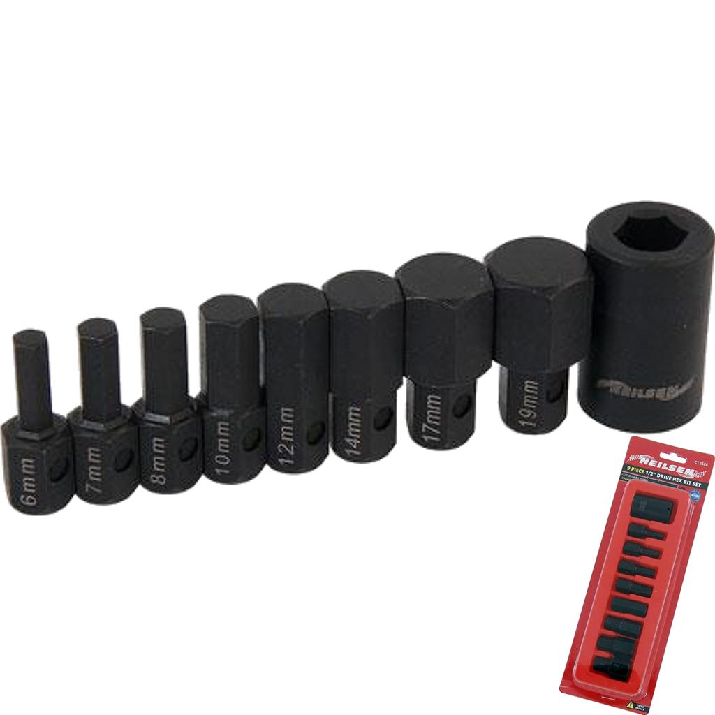 Neilsen 9pc Spline Hex Bit Socket Set 1/2" Drive Sockets 6mm - 19mm