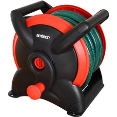 Amech 15m Compact Wall Mounted Garden Hose Reel Multi Purpose With Adaptor Set