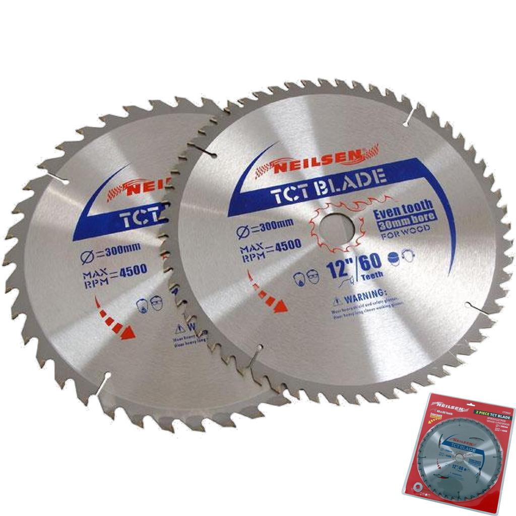 Neilsen 2pc Tct Circular Mitre Saw Blade Blades 30mm Set For Wood