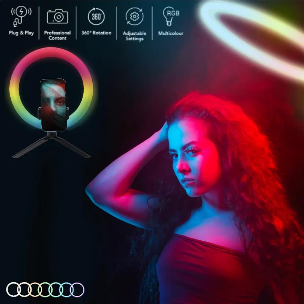 Pixibright LED Phone RGB Ring Light YouTube Tiktok Makeup Video Live Selfie 10"