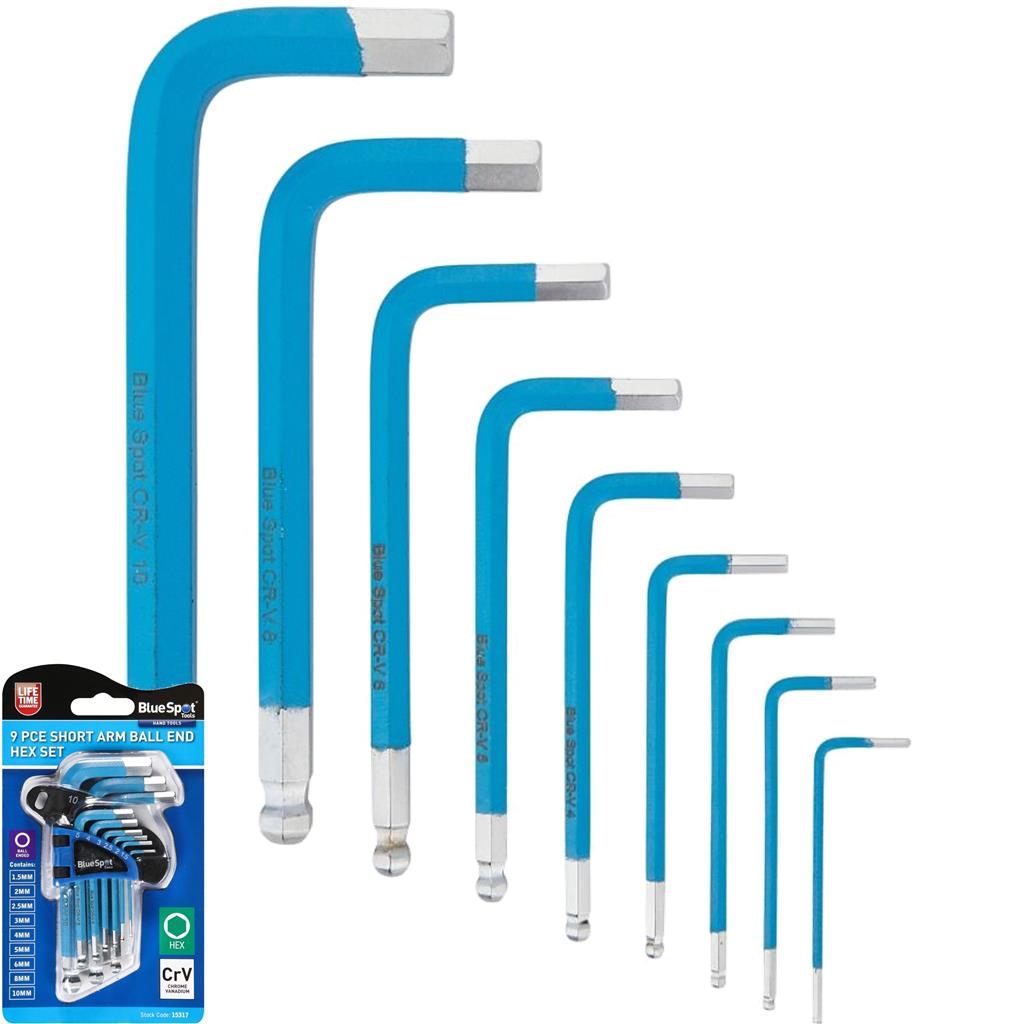 Bluespot 9pc Short Arm Metric Ball Point Hex Allen Key Set Alan 1.5 - 10mm