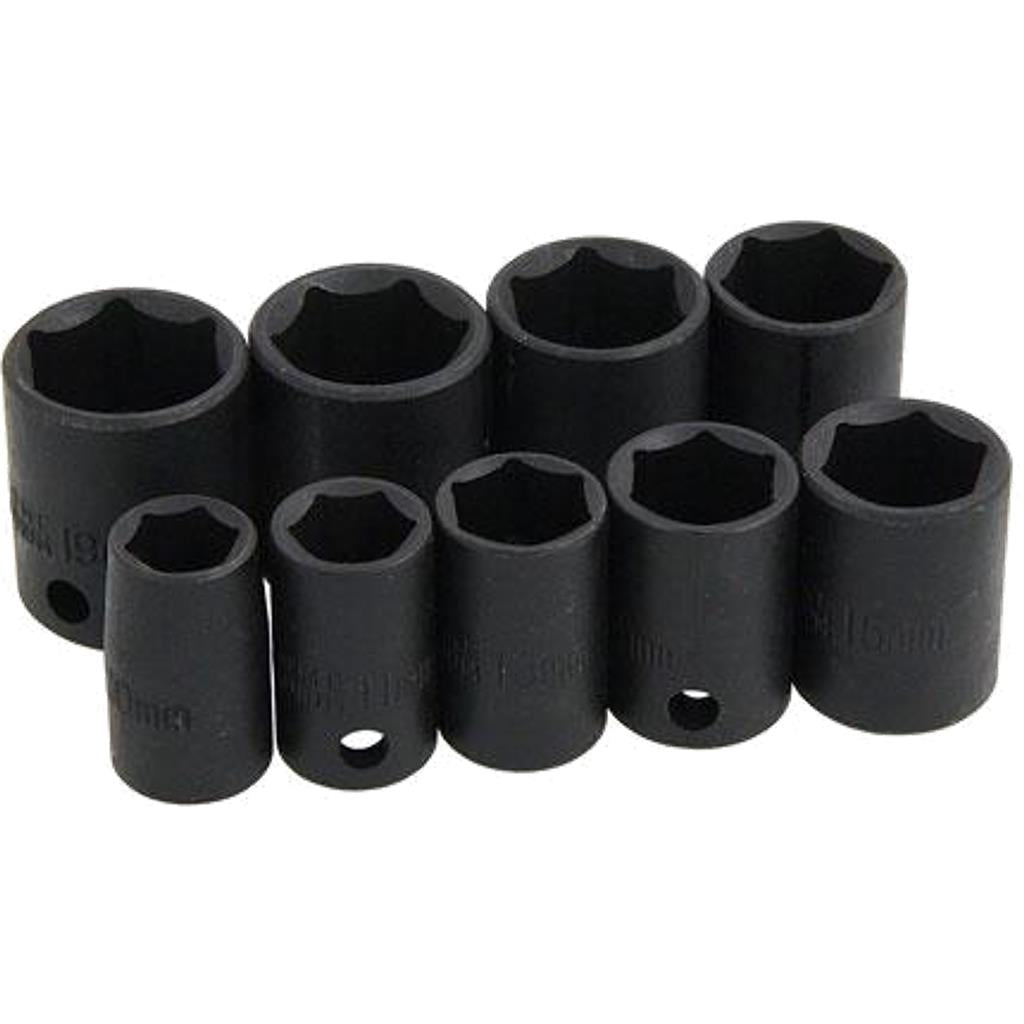 Neilsen 9pc 3/8" Metric Shallow Impact Sockets 10mm - 19mm Set With Rail