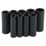 Neilsen 9pc 3/8" Metric Long Reach Deep Impact Sockets 10mm - 19mm Set With Rail