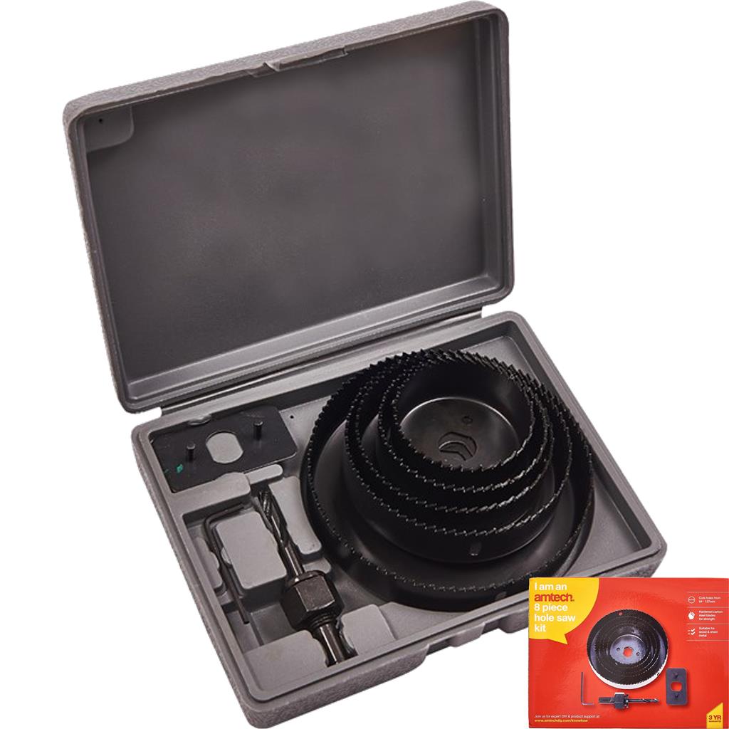 Amtech 8pc Holesaw Drill Cutter Set Plumber Kitchen Fitter Downlight Saw Kit