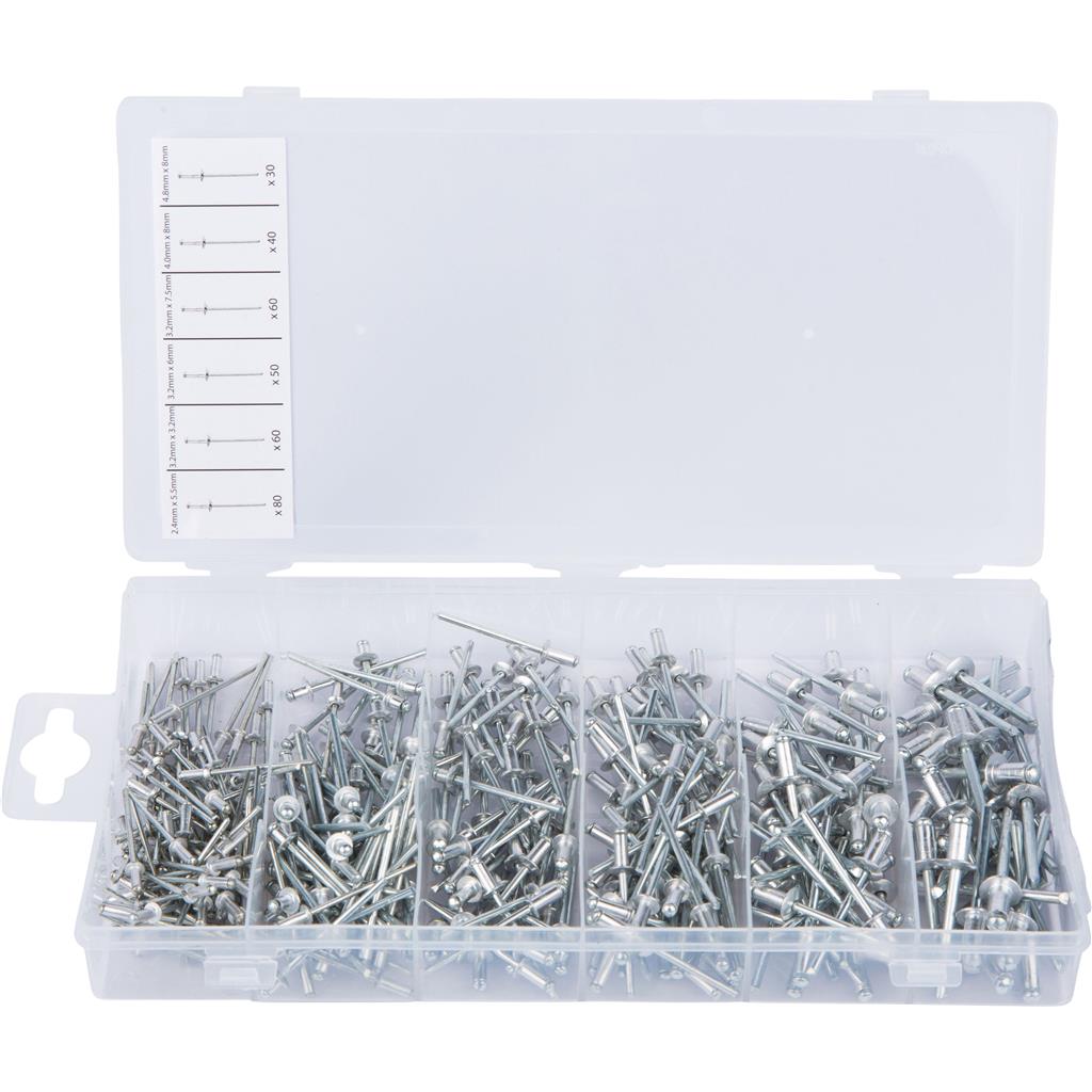 BlueSpot 320pcs Blind Rivet Assorted Hand Pop Aluminium Steel Set 2.4mm - 8mm