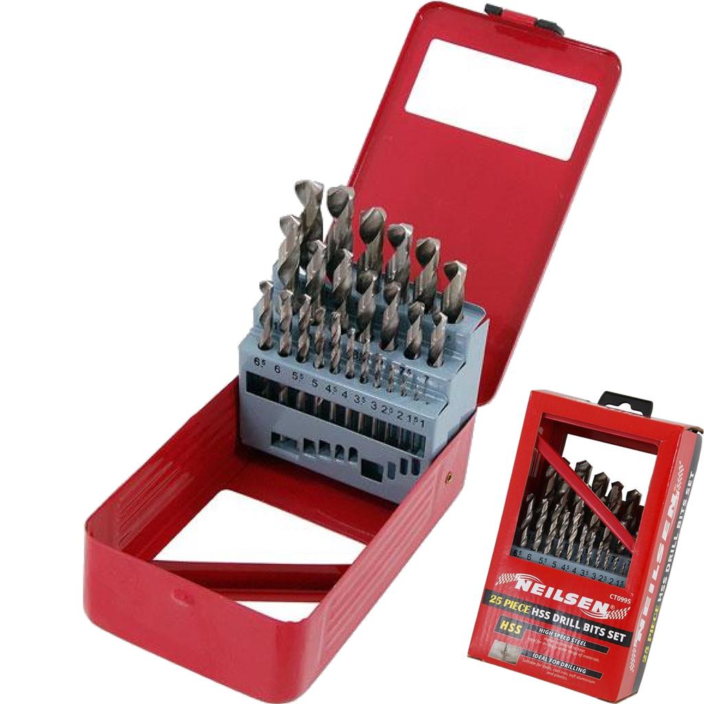 Neilsen 25pc HSS Metal Metric Drill Set 1mm - 13mm High Speed Steel Wood Plastic