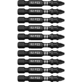 Dekton 10pc Pozi S2 Steel Impact Drill Drive Power Bits 50mm Long Bit PZ2