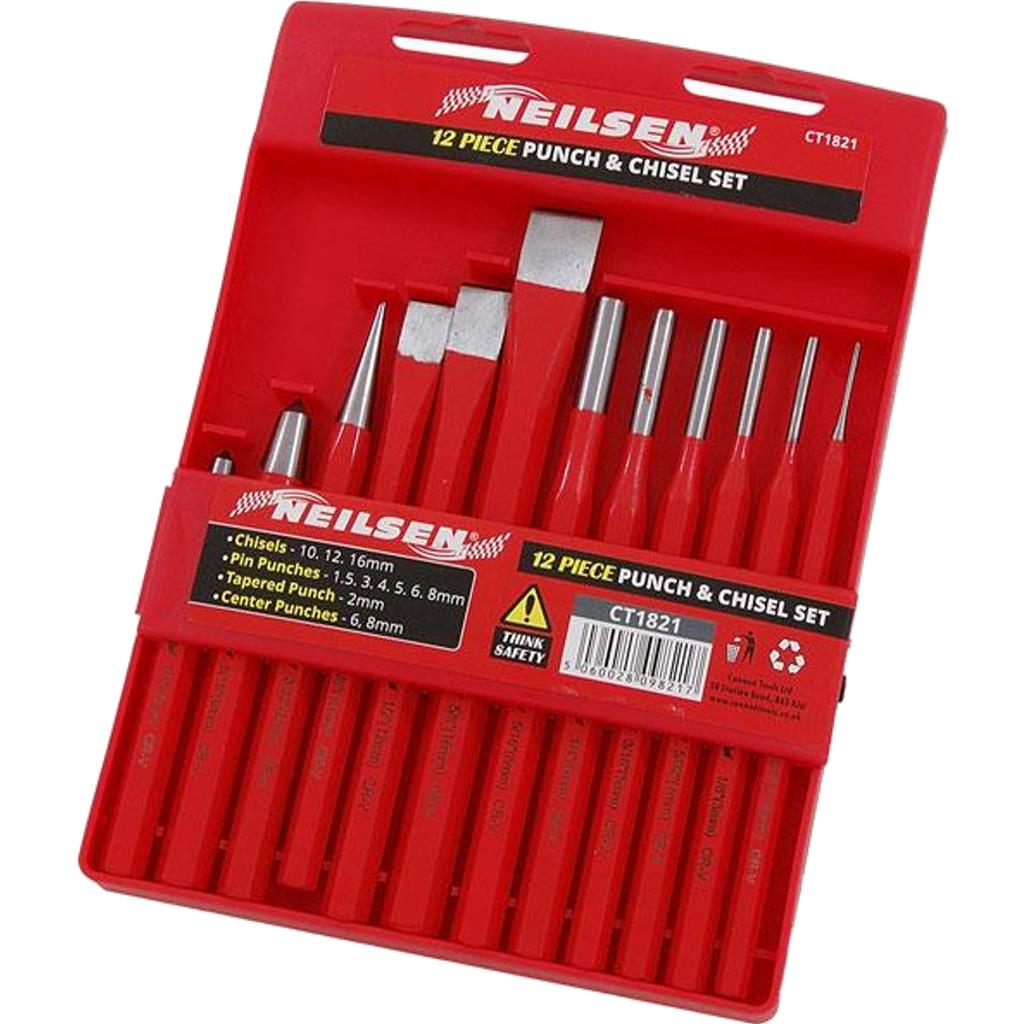 Neilsen 12pc Punch & Chisel Set Hand Tools Mechanical Metal Holes Drill Punches