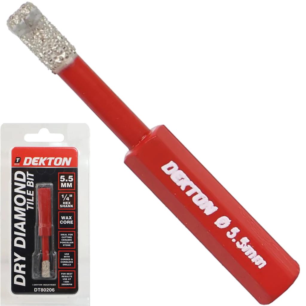 Dekton 5.5mm Brazed Diamond Hole Drill Tile Porcelain Marble Cutting Bit 1/4"