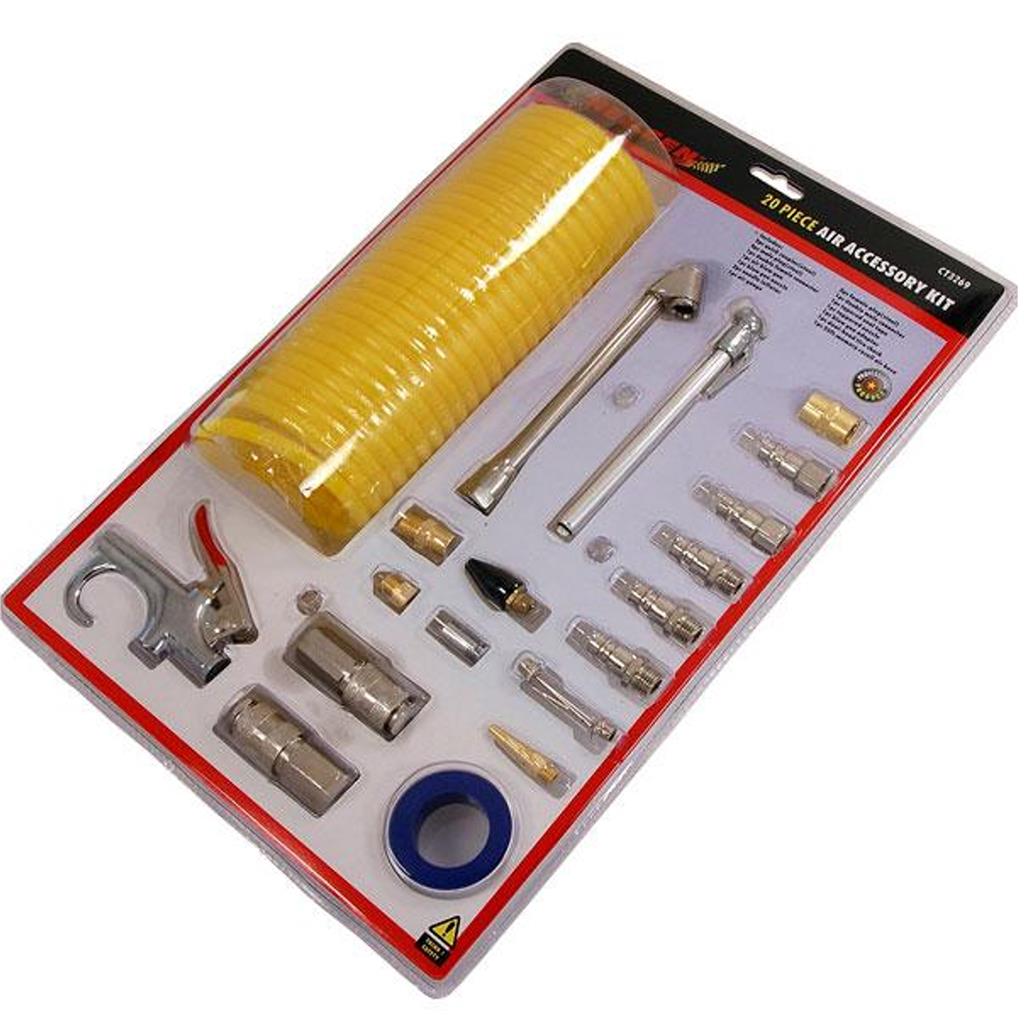 Neilsen 20pc Air Blow Gun Line Nozzle Accessory Fitting Gauge Compressor Kit