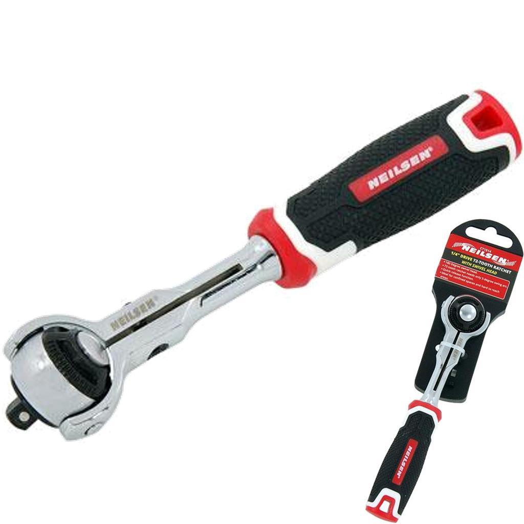 Neilsen Swivel Head Socket Reversible Ratchet Handle Quick Release 1/4" Tool 72T